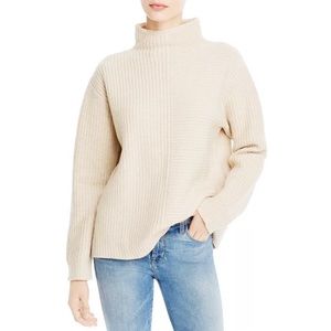 Theory Cream Ribbed Mock Neck Sweater